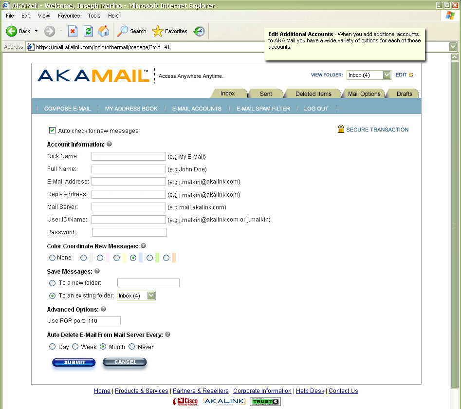 Add an email account with a custom domain name