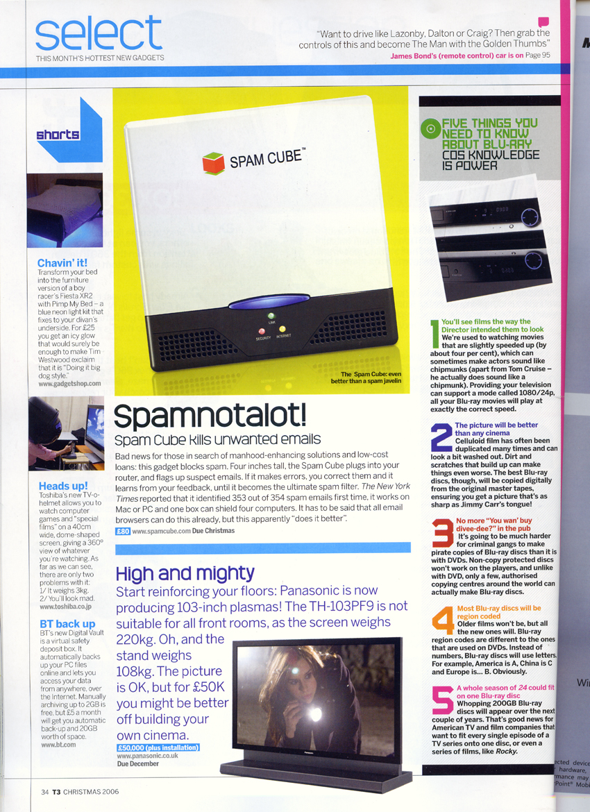 Spam Cube in T3 Magazine
